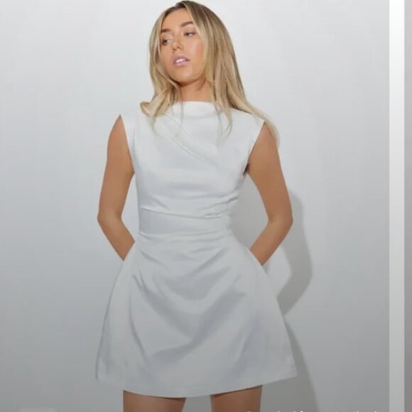 Odd Muse Satin Straight Neck Mini Dress - White (M) - Picture 3 of 11